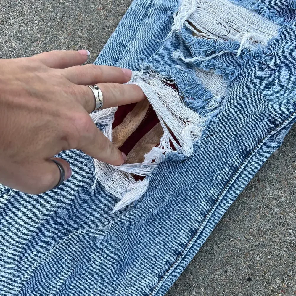 Levi's 511 Slim Fit Premium Jeans American Flag Patch Distressed Peekaboo 36x34